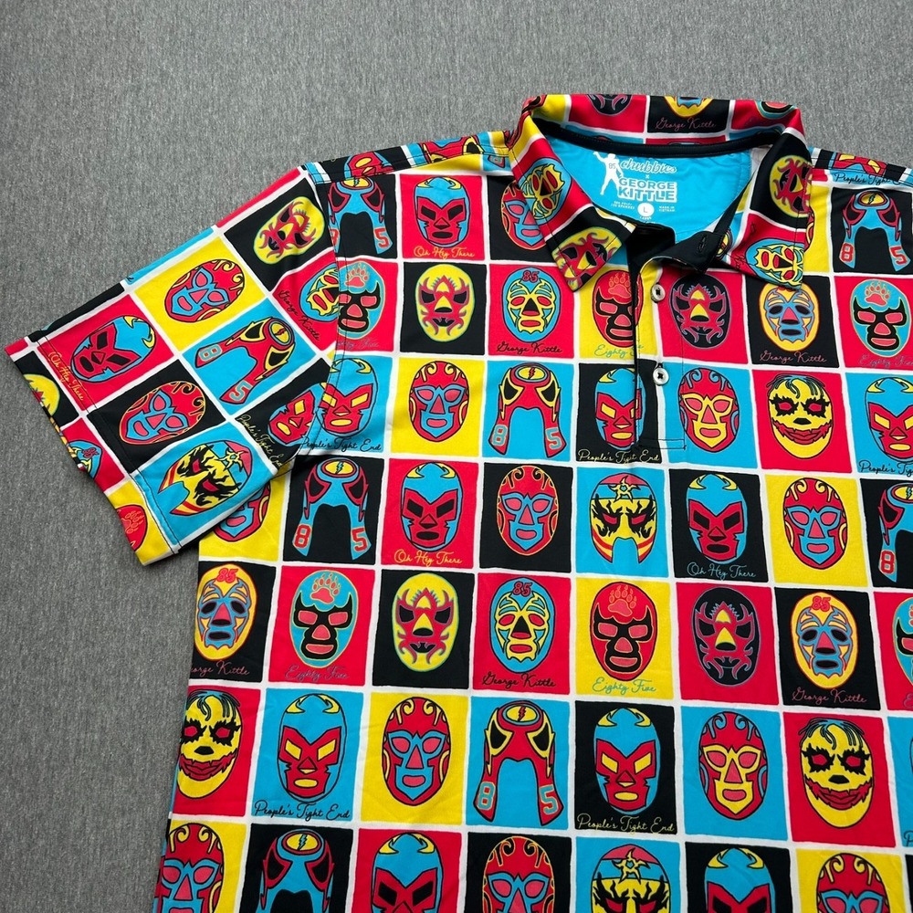 Chubbies x George Kittle Short Sleeve Polo Shirt Mens Large Lucha Libre Masks